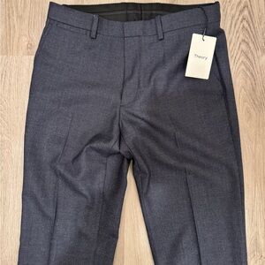 Theory Men's Merino Blend Dress Pants - Navy Micro-Check